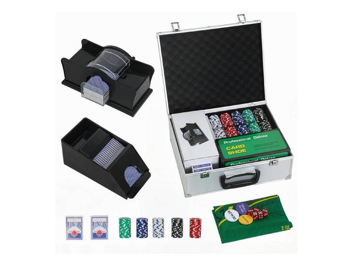 FELIXLEO Spielesammlung Poker Set 300 Chips Würfel 2 Kartendecks Zubehör Koffer für 8 Spieler