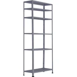 Fachbodenregal 1760x750x300 mm, 6 Regalböden, Traglast eines Bodens 75 kg, RAL 7031