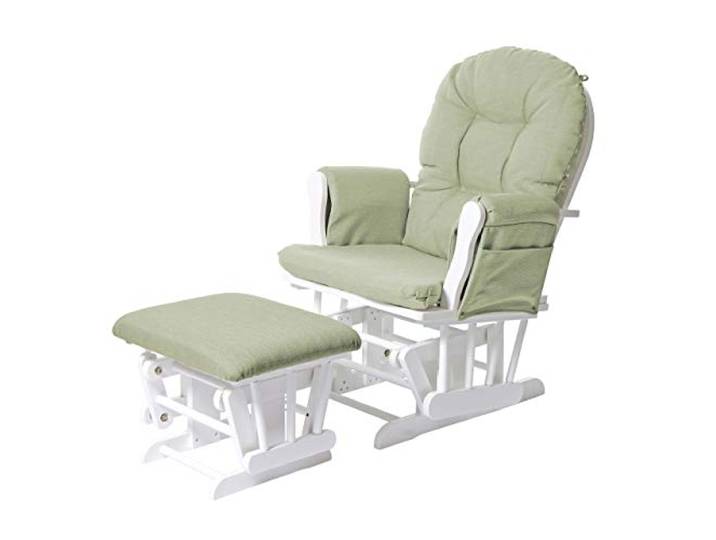 Mendler Relaxsessel HWC-C76 - Stoff/Textil, hellgrün, Gestell weiß Schaukelstuhl, Sessel, Schwingstuhl, mit Hocker