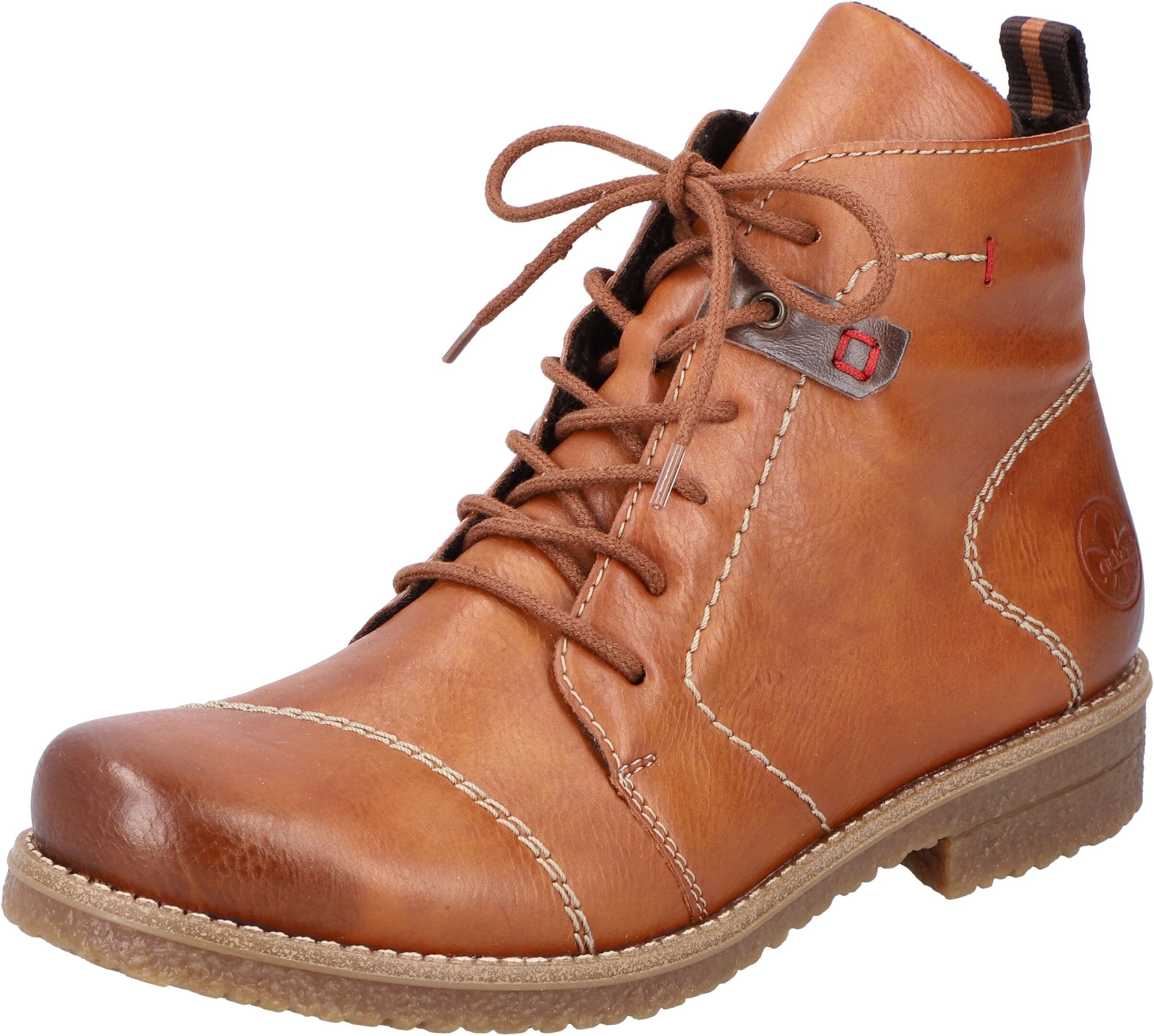 Schnürstiefelette RIEKER, Damen, Gr. 41, Textil, braun, Lederimitat, Schuhe Schnürstiefelette, mit toller Steppnaht