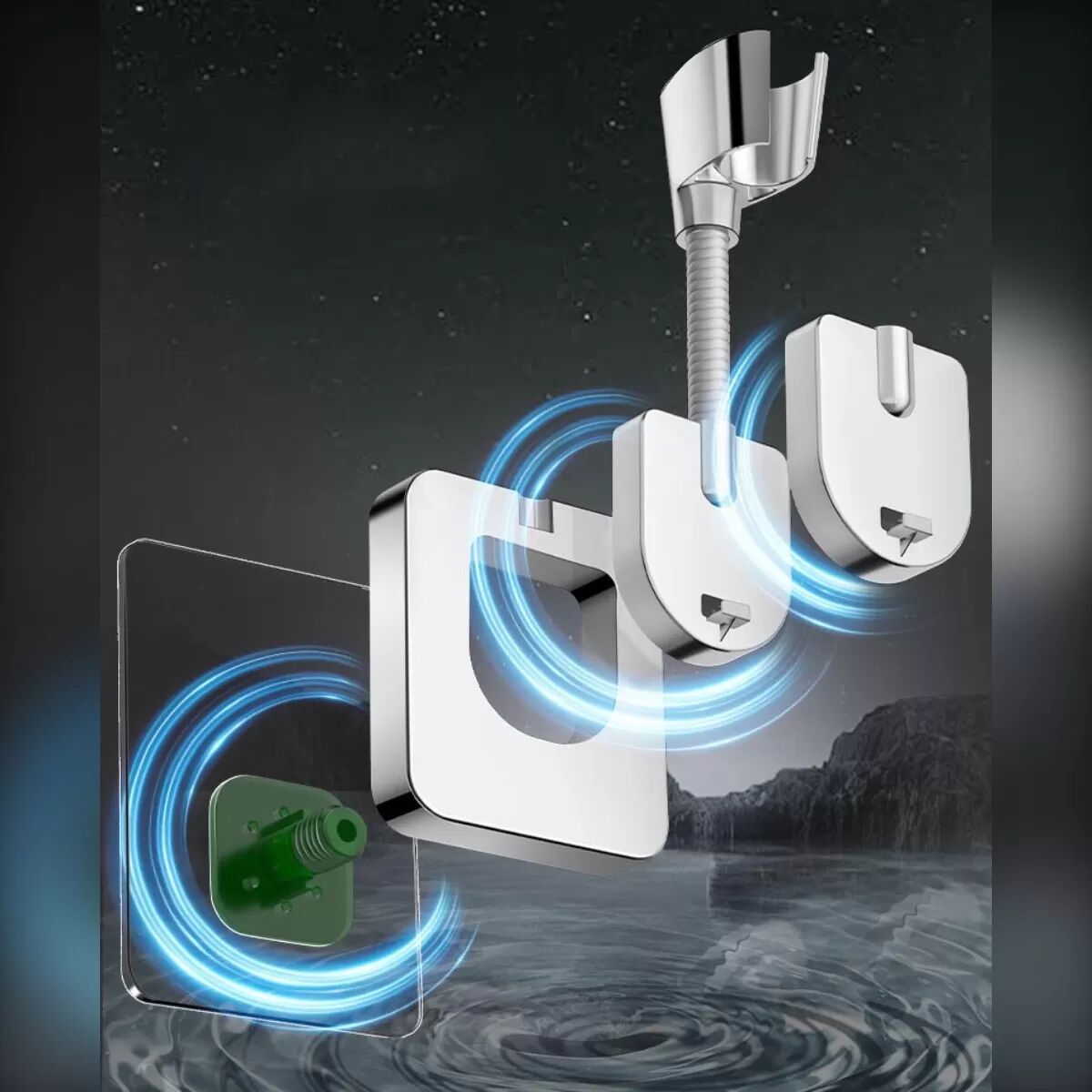 INF Porte-douche sans perçage réglable 2 pièces - Connecteur universel 4/5", support multi-angle ABS+silicone Argent