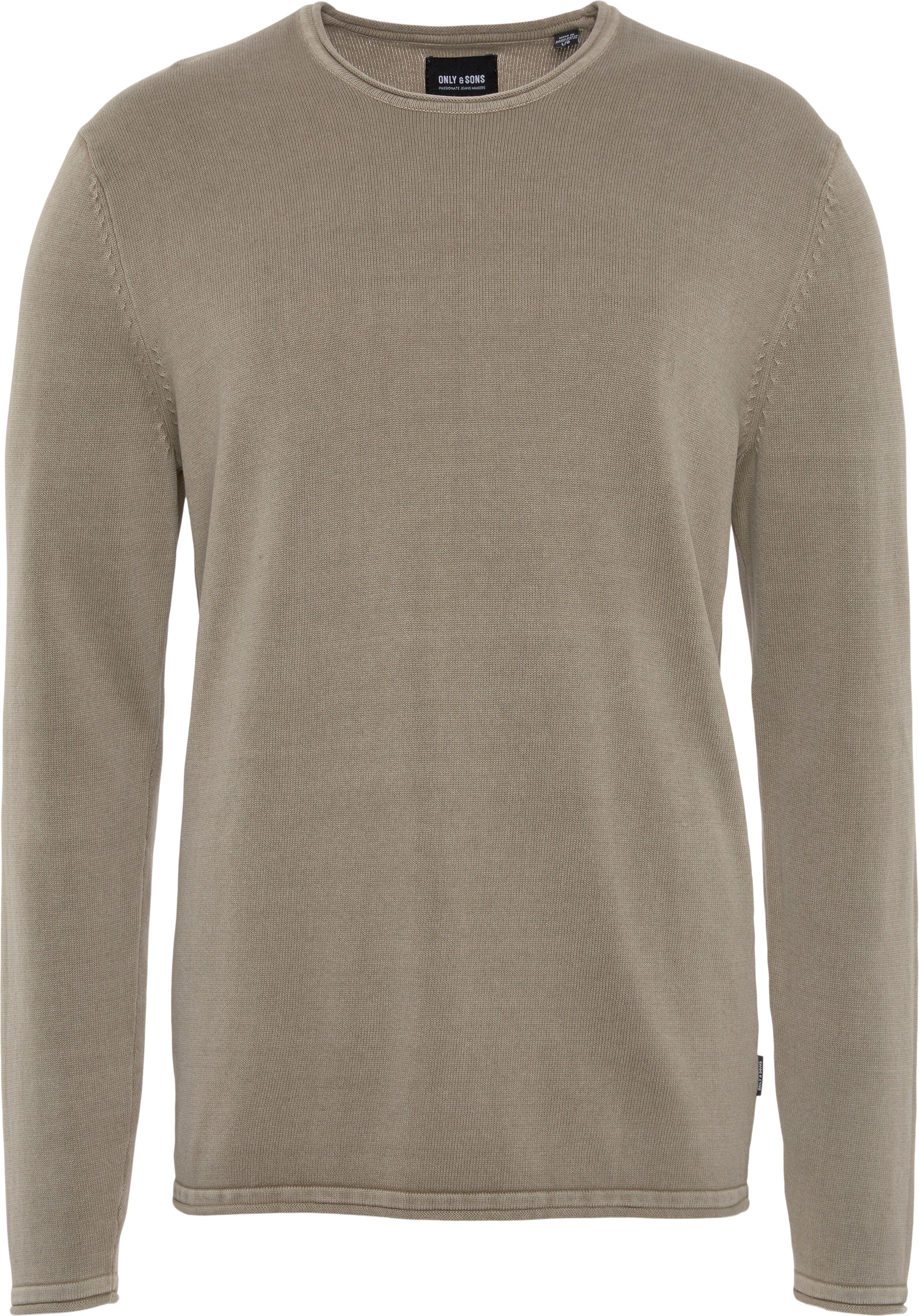 Rundhalspullover ONLY & SONS "OS WASH CREW KNIT CS", Herren, Gr. XXL, beige (griffin), Strick, Obermaterial: 100% Baumwolle, unifarben, normal hüftbedeckend, Rundhals, Rollkante, Pullover Rundhalspullover griffin XXL