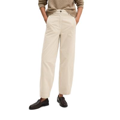 Cordhose MARC O'POLO "MINU BARREL", Damen, Gr. 42, N-Gr, linen beige, Cord, Obermaterial: 98% Baumwolle, 2% Elasthan, barrel fit lang, Hosen Cordhose, Model: Minu barrel aus Bio-Baumwolle-Mix