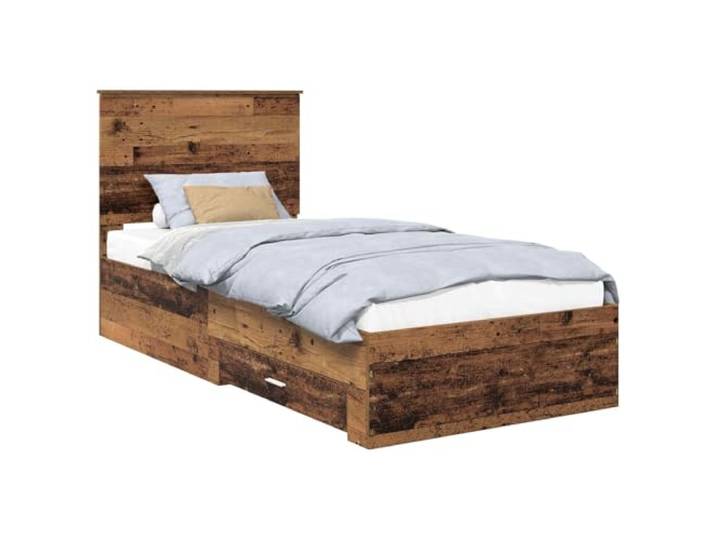 PUGYNBK Bettgestell mit Schubladen aus Holz, 90 x 190 cm Funktionales Kopfteil, Schubladen mit silberfarbenen Griffen, geräumige Aufbewahrung, einfache Reinigung