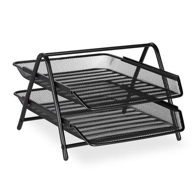 Relaxdays Dokumentenablage, 2 Fächer, Büroablage für A4, HxBxT: 20,5 x 30 x 35,5 cm, Mesh-Metall, Briefablage, schwarz