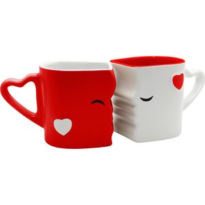 Miamio Kaffeetassen Küssende Tassen, 300ml, Keramik, rot-weiß, 2 Stück