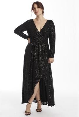Plus Size Women's Sequin Faux Wrap Gown by Prescott NY in Black Onyx (Size 14 W)