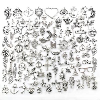 100 PCS Großen Lot Schmuckherstellung Silber Charms Gemischte Glatte Tibetische Silber Metall Charms Anhänger DIY für Halskette Armband Schmuckherstellung und Basteln Valentinstag Geschenk