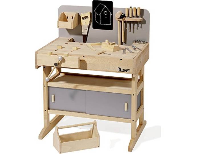 howa Massive Werkbank Kinder Holz Kinderwerkbank mit 32 TLG. Werkzeug 4900