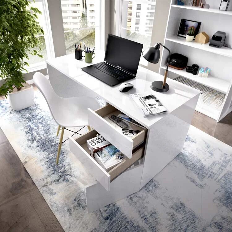 garneroarredamenti Scrivania 139x60cm ufficio salvaspazio moderna bianco Virgil