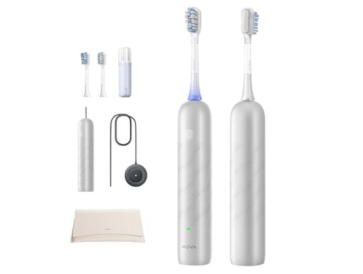 MOVA Fresh Pro 3DClean Brosse À Dents Électrique Avec Application 2 Têtes De Brosse Et Étui De Voyage\, Tête De Brosse De Rechange 3-En-1\, 30 Jours D'Autonomie\, Argenté