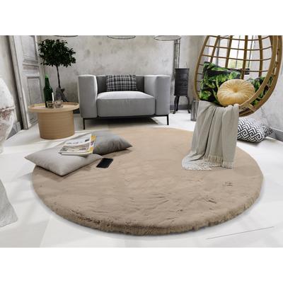 Hochflor-Teppich OCI DIE TEPPICHMARKE "ALISSA, Fell Haptik", grau (taupe), H:38mm Ø:80cm, Polyester, Teppiche, Kuschelig softer weicher Flor, Kaninchen Fell Haptik, getuftet