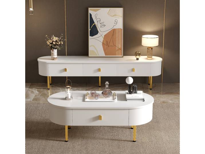 Combinaison meuble TV et table basse de luxe léger, combinaison salon, avec tiroirs, coins arrondis