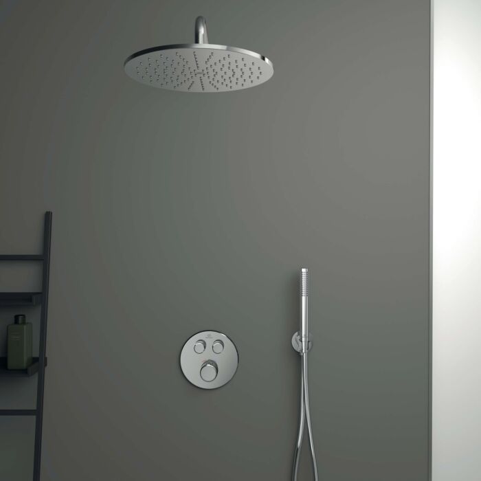 Ideal Standard Navigo Duschsystem Set Unterputz, rund, chrom mit Thermostat, Kopfbrause, Handbrause