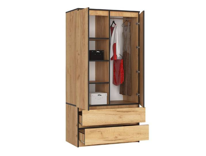 Raumhirsch Furniture Kleiderschrank Modernes Möbelstück in Eiche - Praktischer Stauraum Garderobenschrank Robuster Kleiderschrank, Soft-Close, 90x180x51 cm