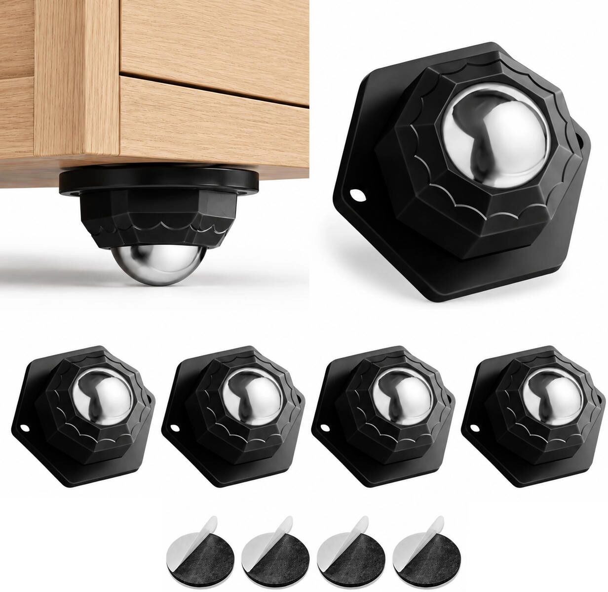 INF Lot de 4 roulettes pivotantes autocollantes pour meubles Le noir
