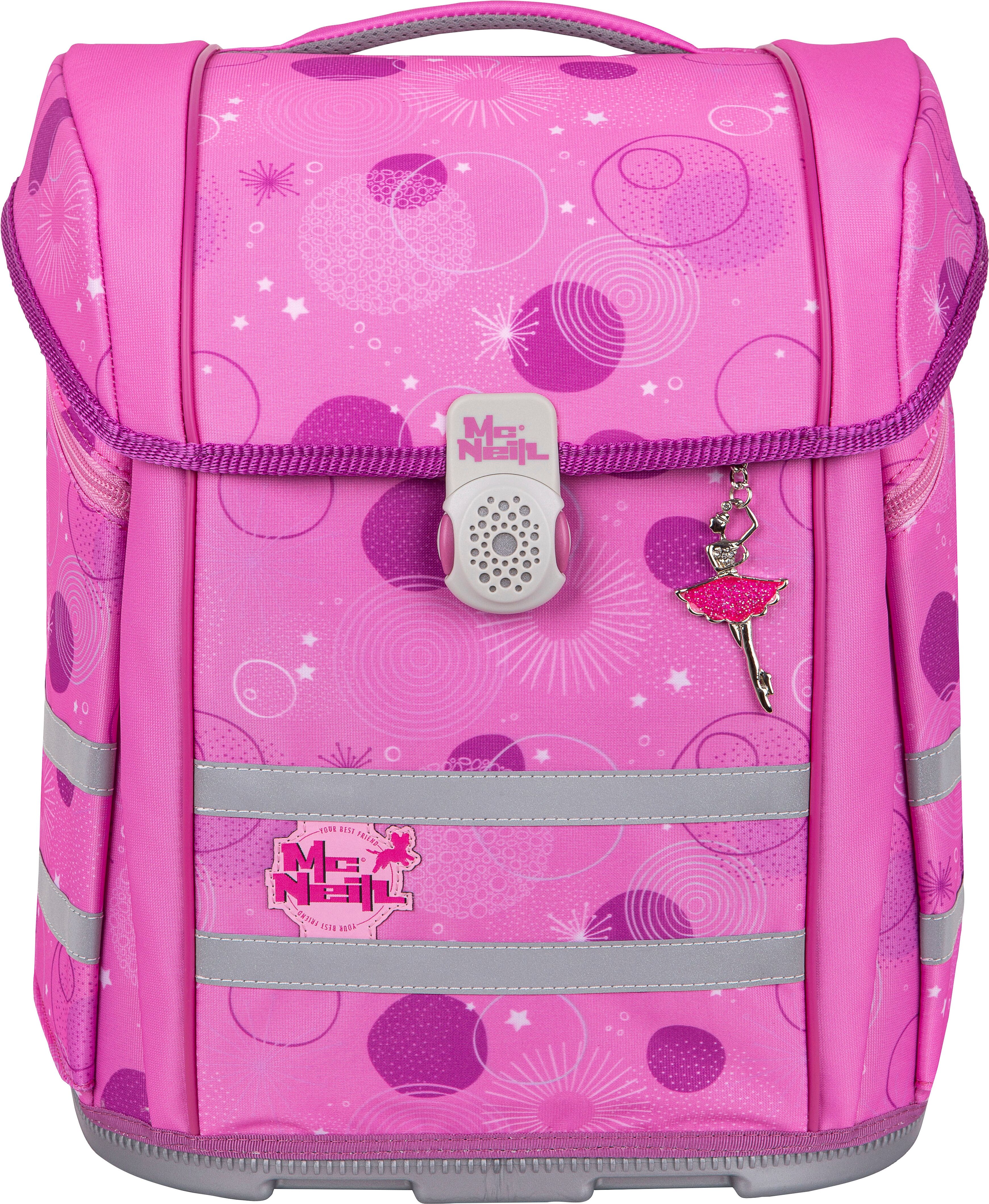 Schulranzen MCNEILL "Perfecto, Pinky", Kinder, Gr. B/H/T: 30cm x 38,5cm x 22cm, pink (pinky), Polyester, Rucksäcke Schulranzen, inkl. Federmäppchen, Turnbeutel, Schlamperrolle & Motivmagnet