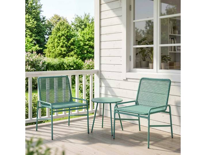 Outsunny Salon Jardin 3pcs Résine Acier Table Ronde 2 Chaises Vert