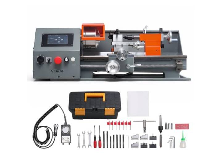 VEVOR Tour à Métaux Établi CNC 220x400 mm 1100 W Tour Métaux Écran Tactile Pour Tournage Entièrement Auto\, Porte-Outil à Changement Rapide\, Vis-Mère Électronique\, Vitesse Variable Max. 2500 tr/min