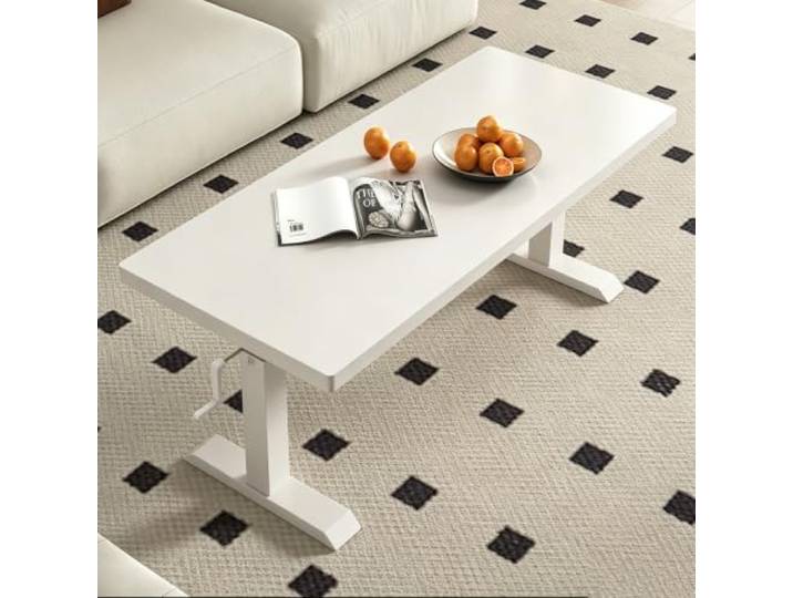 EBOYNSowAprr Manuell höhenverstellbarer Couchtisch für vielfältige Nutzung Couchtisch höhenverstellbar für vielfältige Einsatzbereiche,I-förmige Beine sorgen(White,39.4x19.7in)