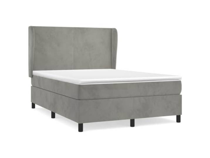 PUGYNBK Boxspringbett aus Samt, Hellgrau, 140 x 190 cm Verstellbares Kopfteil, Taschenfedern, mittlere Härte, Matratzenschoner