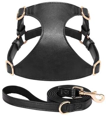 Uplift Picks Soft Genuine Leather Dog Harness And Leash Set For Small Medium Pets black s