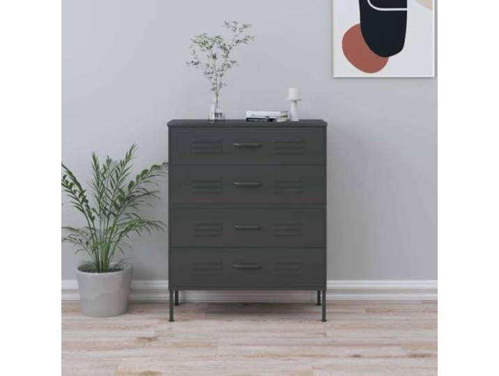 TUERYAFEK Kommode Anthrazit 80x35x101,5 cm Stahl Sideboard mit Schubladen Stahlkonstruktion, Nivellierer, kugelgelagerte Schienen, voll ausziehbare Schubladen, robust