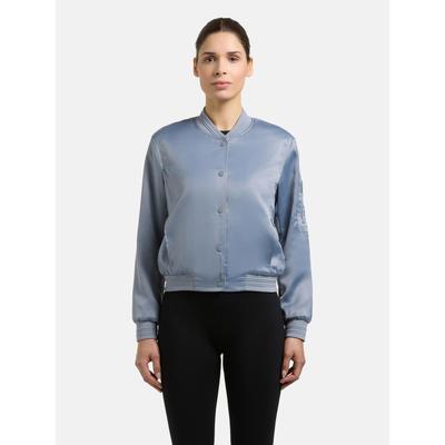 Collegejacke KHUJO "Tami", Damen, Gr. L (40), blau (misty blau), Obermaterial: 97% Polyester, 3% Elasthan. Innenfutter: 100% Polyester, lässig geschnitten hüftlang, hoch geschlossener Ausschnitt, Rippbündchen, Jacken Collegejacke, Leichte Damen...