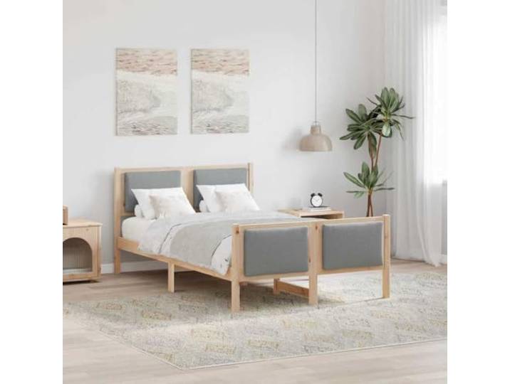 RJPLMFV Bettgestell, 120 x 200 cm, hellgrau, Stoff Massives Kiefernholz, Kopf gepolstert, Polyester, Lattenrost, modernes Design