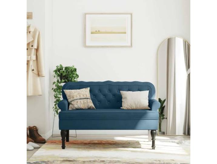 TEKGHUT Sitzbank mit Rückenlehne Blau 119,5x64,5x75 cm Samt Samtbezug, Kautschukholzbeine, Sperrholzgestell, Wellenform-Rückenlehne, Knopfheftungen, k-Stil