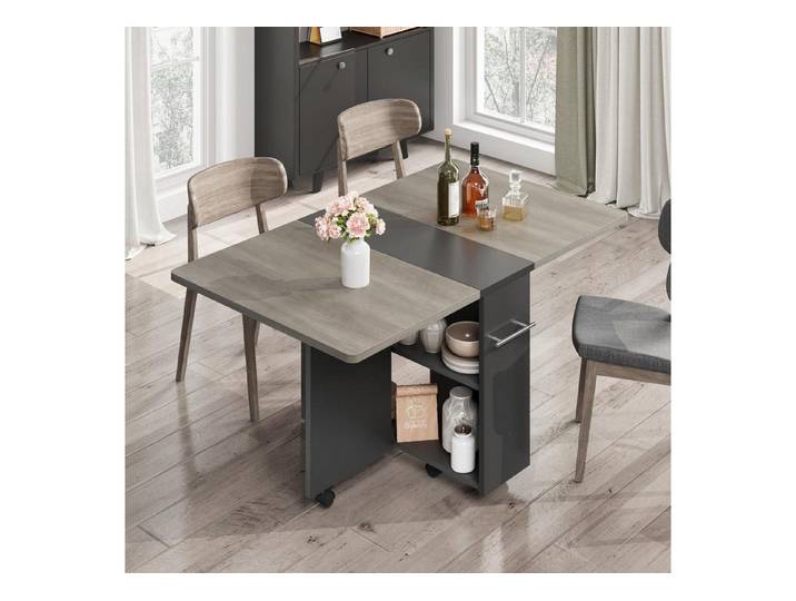 LuxusKollektion Klapptisch Esstisch klappbar offene Ablagen Rollen 120x60x75cm Grau (1-St)
