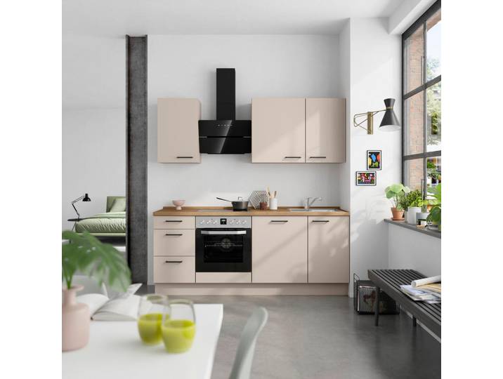Nobilia Küchenleerblock Easytouch, Eiche, Sand, 3 Schublade(n) Schubladen, nur wie online abgebildet bestellbar, 210 cm, Blauer Engel, Pefc, Goldenes M, Made in Germany, DGM-Klimapakt, seitenverkehrt erhältlich, vormontierter Korpus, Küchen, Küchenzeilen & Küchenblöcke, Küchenzeilen ohne Geräte