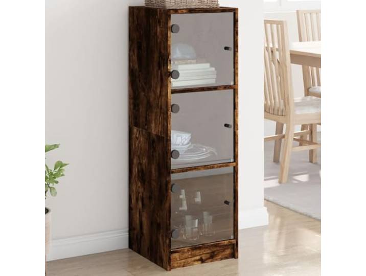 Jkghdrt Highboard mit Glastüren Räuchereiche 35x37x109 cm Räuchereiche, Holzwerkstoff, Glastüren, viel Stauraum, mit Wandhalterung