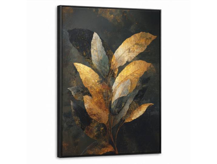 MuchoWow Leinwand Bilder mit Rahmen - Golden Leaf Komposition - Botanical Luxury - 60x80, Goldfarben, Rechteckig, 60x80 cm, gerahmt, Bilder & Rahmen, Bilder, Leinwandbilder