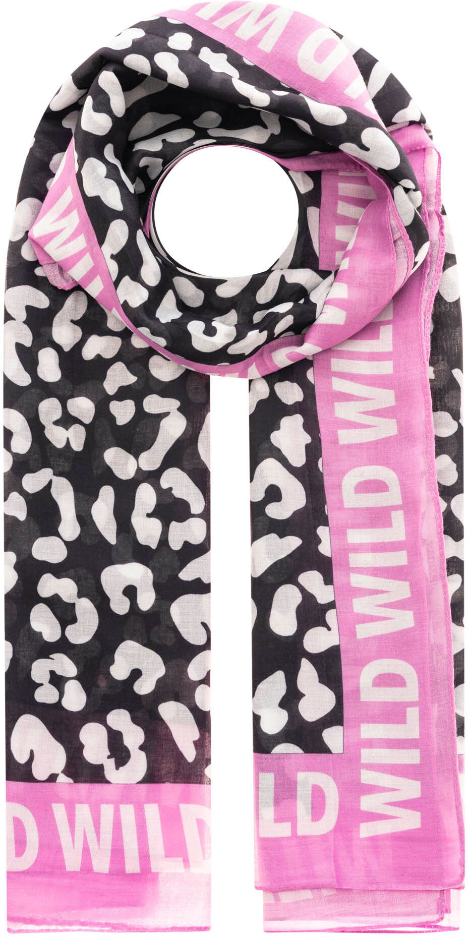 Schal ZWILLINGSHERZ "Leo Dreams", Damen, pink (schwarz), Web, Obermaterial: 100% Polyester, Modetücher Schal, Leomuster und Schriftzug, transparenter Look schwarz Einheitsgröße