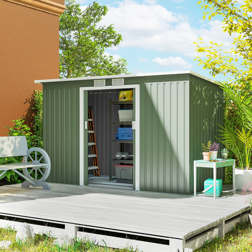 Outsunny Abri de jardin remise à outils acier galvanisé vert clair Vert 280x172x130cm