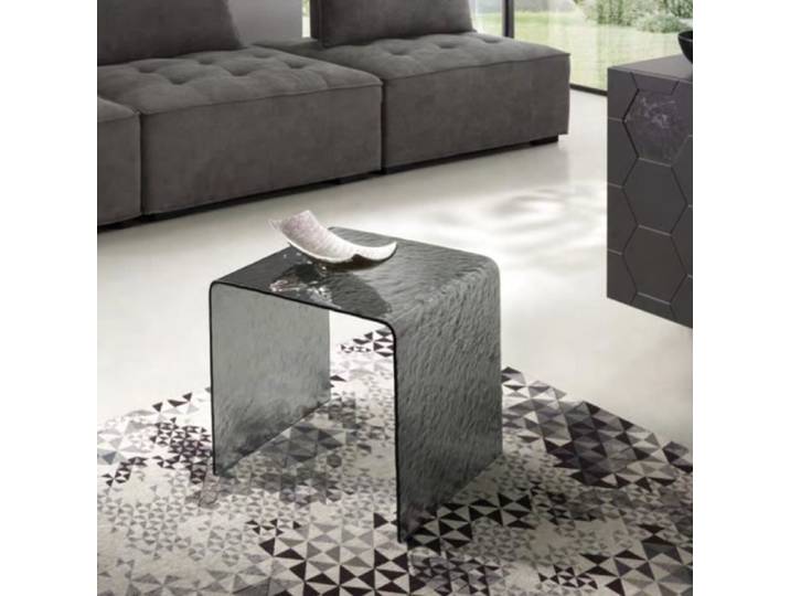 Table basse en verre trempé effet martelé fumé - PLINIO - Gris - Pour enfant