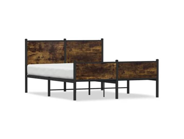PUGYNBK Bettgestell Eiche rauchfarben, 150 x 200 cm Stahlrahmen, Metallleisten, Stauraum, Kopfteil inklusive