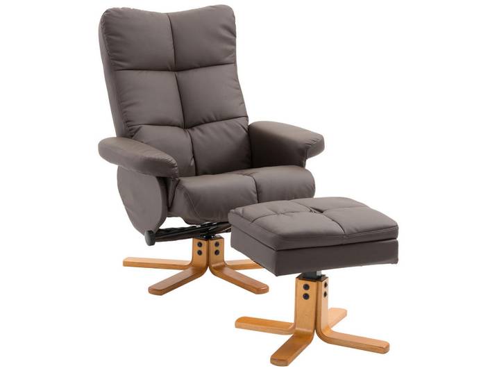 Redom Relaxsessel-Set mit Hocker, Stauraum Holzgestell 80/86/99 cm Braun, 86x99x80 cm, Wohnzimmer, Sessel, Relaxsessel