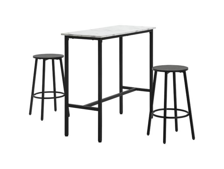 Ensemble table haute Homcom avec 2 tabourets ronds, ensemble 3 pièces avec structure en acier de style moderne, noir et blanc