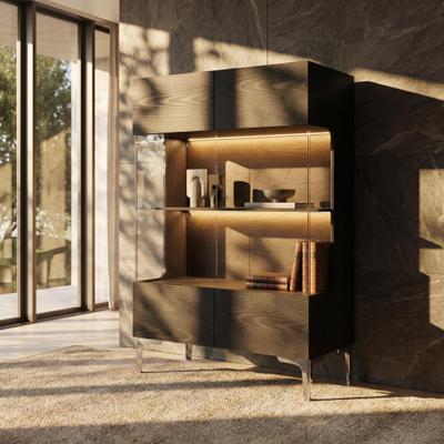 FUFU&GAGA "Glass Bookcase Bookshefl w/Cabinet Storage LED Display Shelves Bathroom or Living Room 3-Color LED Lights - 31.5""x45.3"""