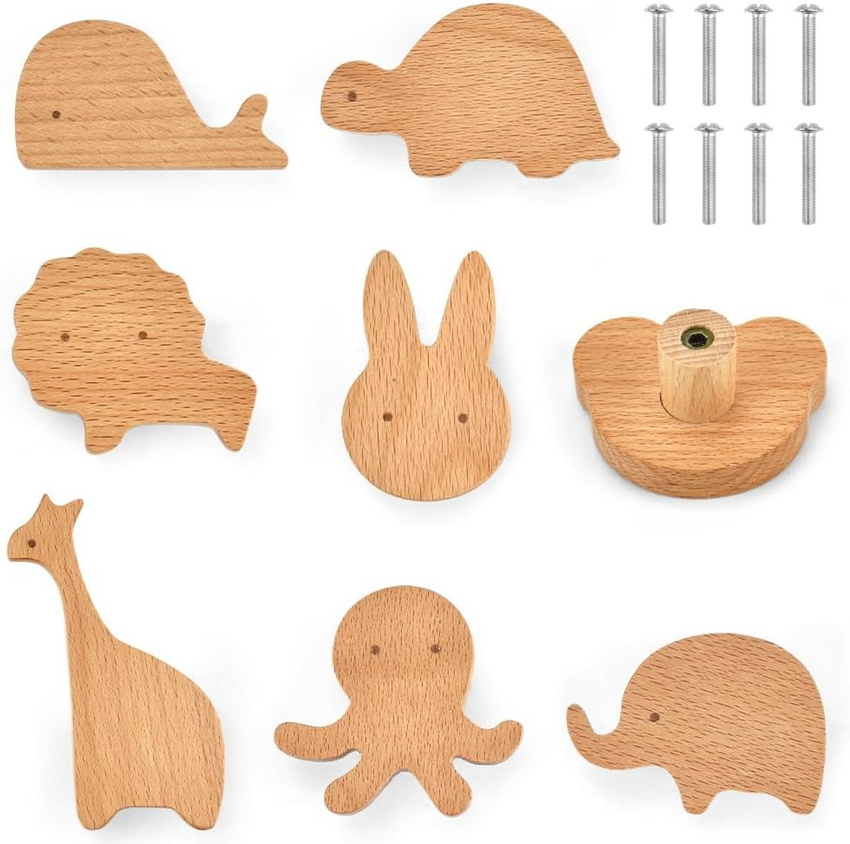 8 Stuks Houten Deur- en Ladehandgrepen voor Kinderen - Dierlijke Vormen voor Meubels