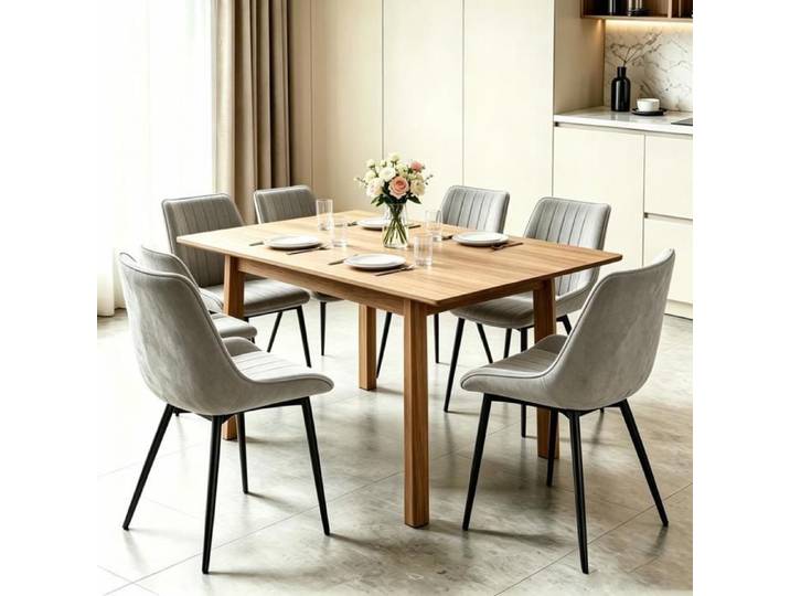 Chleby Lot de 6 Chaise Salle à Manger Chaises Tissu Technique Design Scandinave Moderne 50x39x85cm Pieds Métal Noir Pour Cuisine