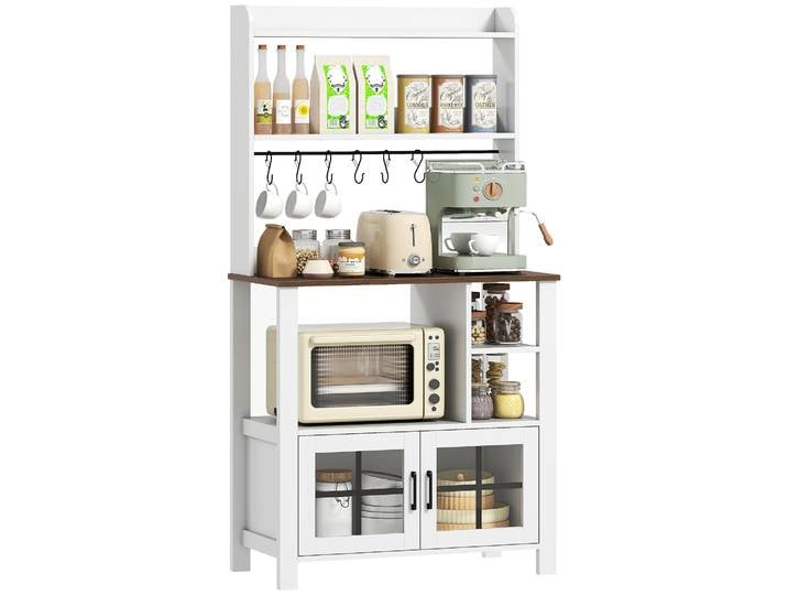 Homcom Armoire de cuisine haute avec 6 crochets pour tasses 80X40X152 cm Blanc