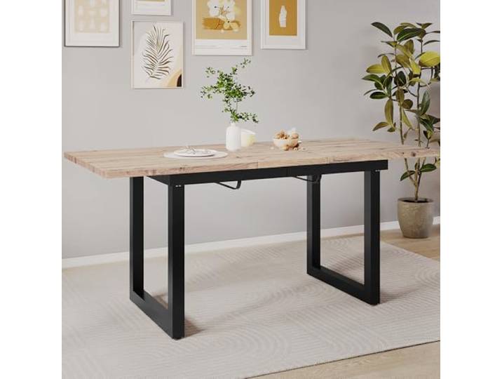 Elaimoros Erweiterbarer Esstisch, L140/180*W80*H75, Industriestil, rechteckiger, Kaffee-Freizeittisch, moderner einfacher Esstisch aus Eisen, Platzsparender multifunktionaler，Eicheoptik+Schwarz