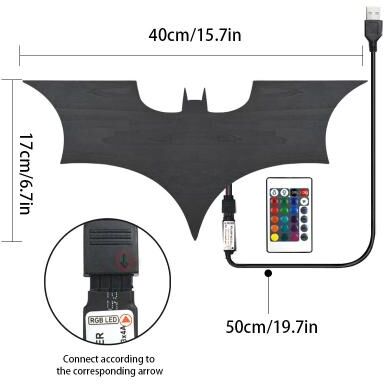 Useful Little Things Creative 3D Bat LED Wall Lamp Mirror Light With RGB Remote Control For Bedroom, Living Room, And Porch red Green Blue