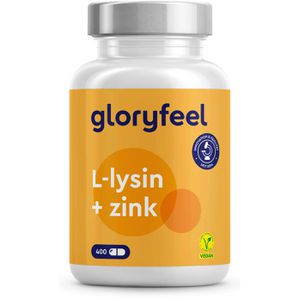 gloryfeel Aminosäuren L-Lysin, 400 Kapseln, aus L-Lysin Hydrochlorid + Zink, hochdosiert, 272 g