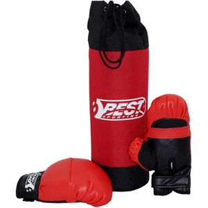 Best-Sporting Boxsack Junior, gefüllt mit Textilresten, 1 kg, für Kinder, 37 cm, zum Aufhängen, Set mit Boxhandschuhen