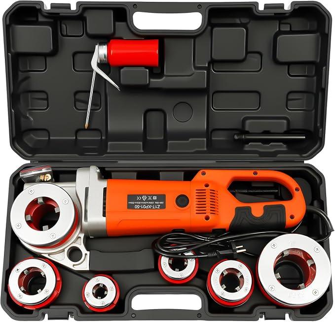220V Elektrischer Rohrschneider Gewindeschneidmaschine, Elektrischer Rohreinfädler mit 6 Matrizen 1/2", 3/4", 1", 1-1/4", 1-1/2", 2", 2300 W Tragbare Dressmaschine Rohr Einfädler