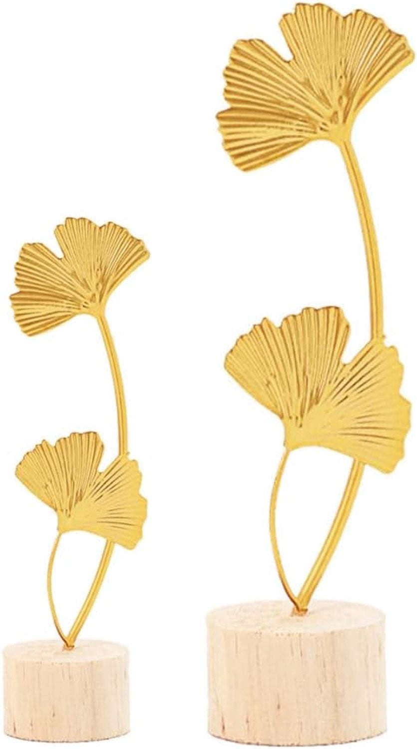 Set van 2 Gouden Ginkgo Blad Decoratie Beelden van Metaal voor op Tafel
